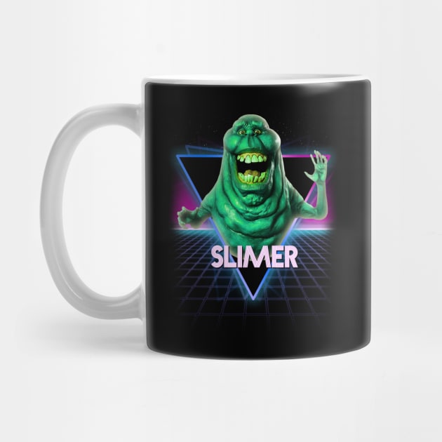 Slimer Ghostbusters Retro 80s Neon Landscape by Bevatron